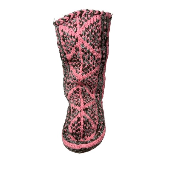 Handmade Pink and Gray Knitted Slippers High Calf 17d - Picture 5 of 8